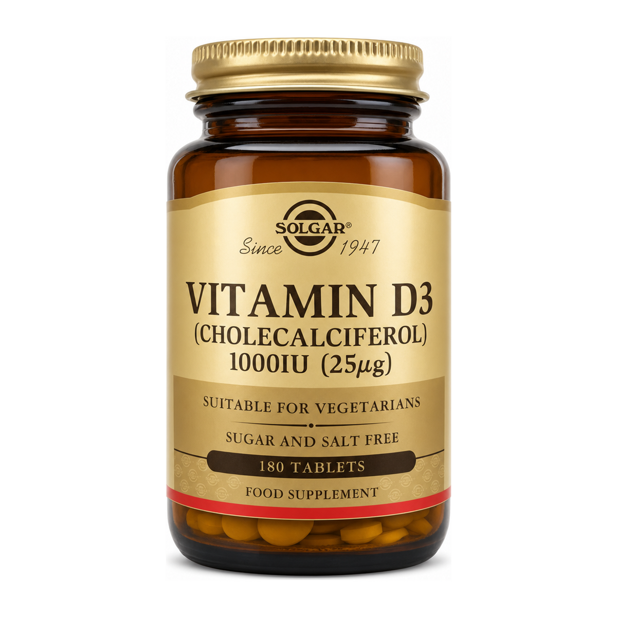 Solgar Vitamin D3 (Cholecalciferol) 1000 IU by Solgar Natural Remedies — front view showing product label and branding, studio product photo on white background