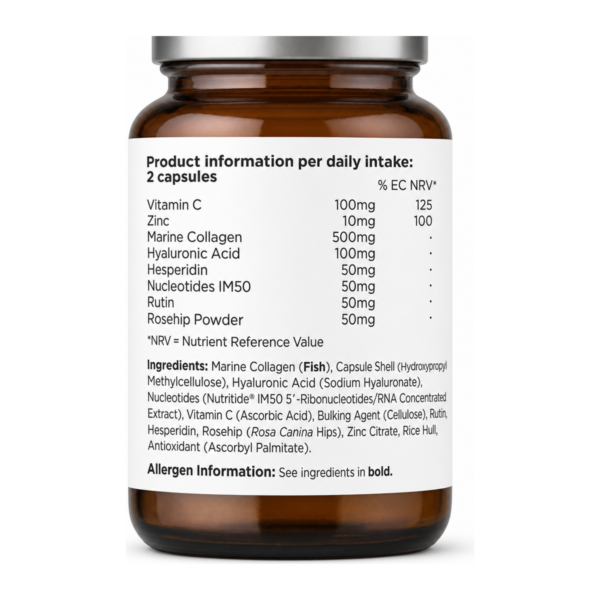 Biocare Collagen Complex Capsules by BioCare Natural Remedies — nutrition facts side panel, studio product photo on white background