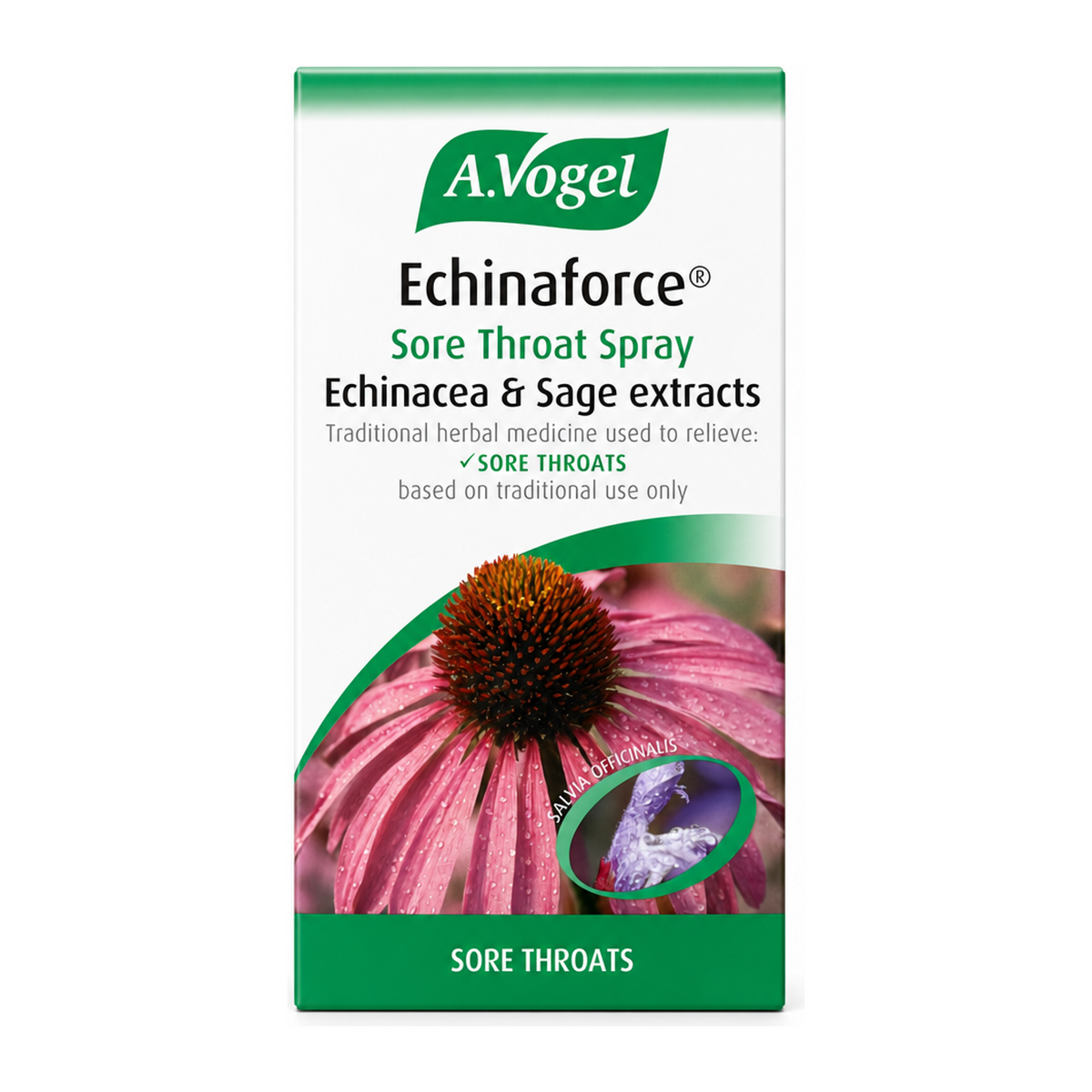 A.Vogel Echinaforce Sore Throat Spray by A.Vogel Natural Remedies — front view showing product label and branding, studio product photo on white background