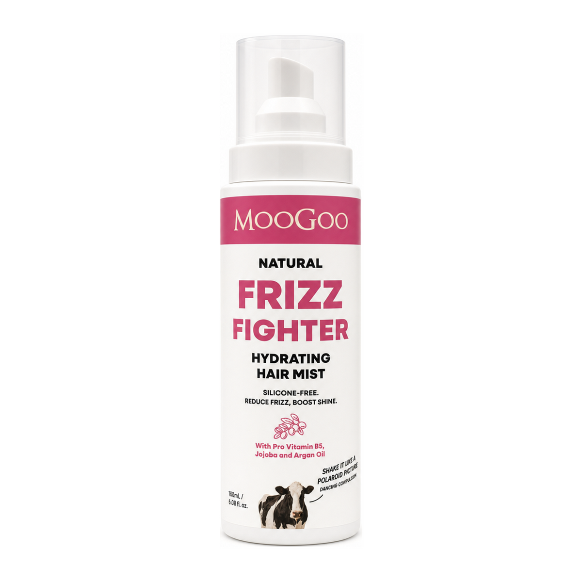 MooGoo Natural Frizz Fighter Hydrating Mist by MooGoo Natural Beauty — front view showing product label and branding, studio product photo on white background