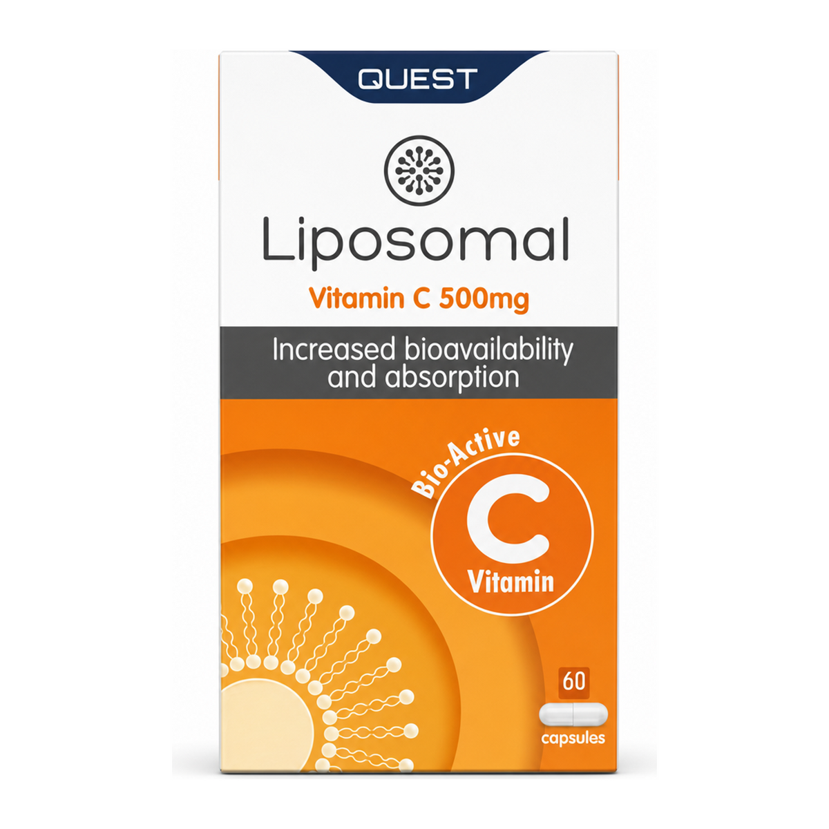 Quest Liposomal Vitamin C 500mg 60 caps by Quest — front view showing product label and branding, studio product photo on white background