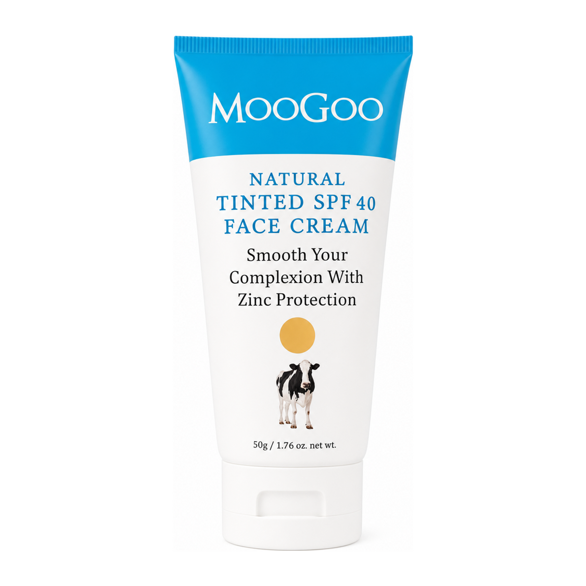MooGoo Natural Tinted SPF40 Face Cream by MooGoo Natural Beauty — front view showing product label and branding, studio product photo on white background