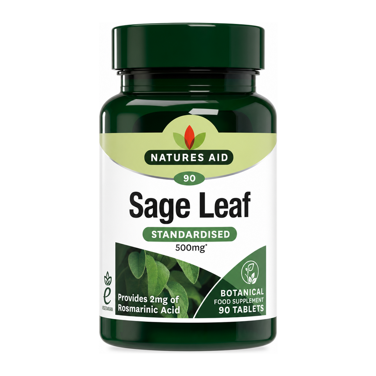 Natures Aid Sage Leaf - 50mg (500mg equiv) 90 Tablets by Natures Aid Natural Remedies — front view showing product label and branding, studio product photo on white background