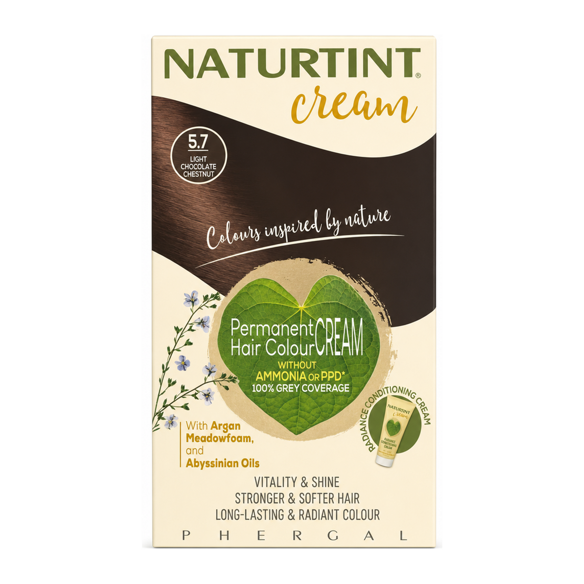 Naturtint Hair Colour Cream 5.7 Light Chocolate Chestnut by Naturtint Natural Beauty — front view showing product label and branding, studio product photo on white background