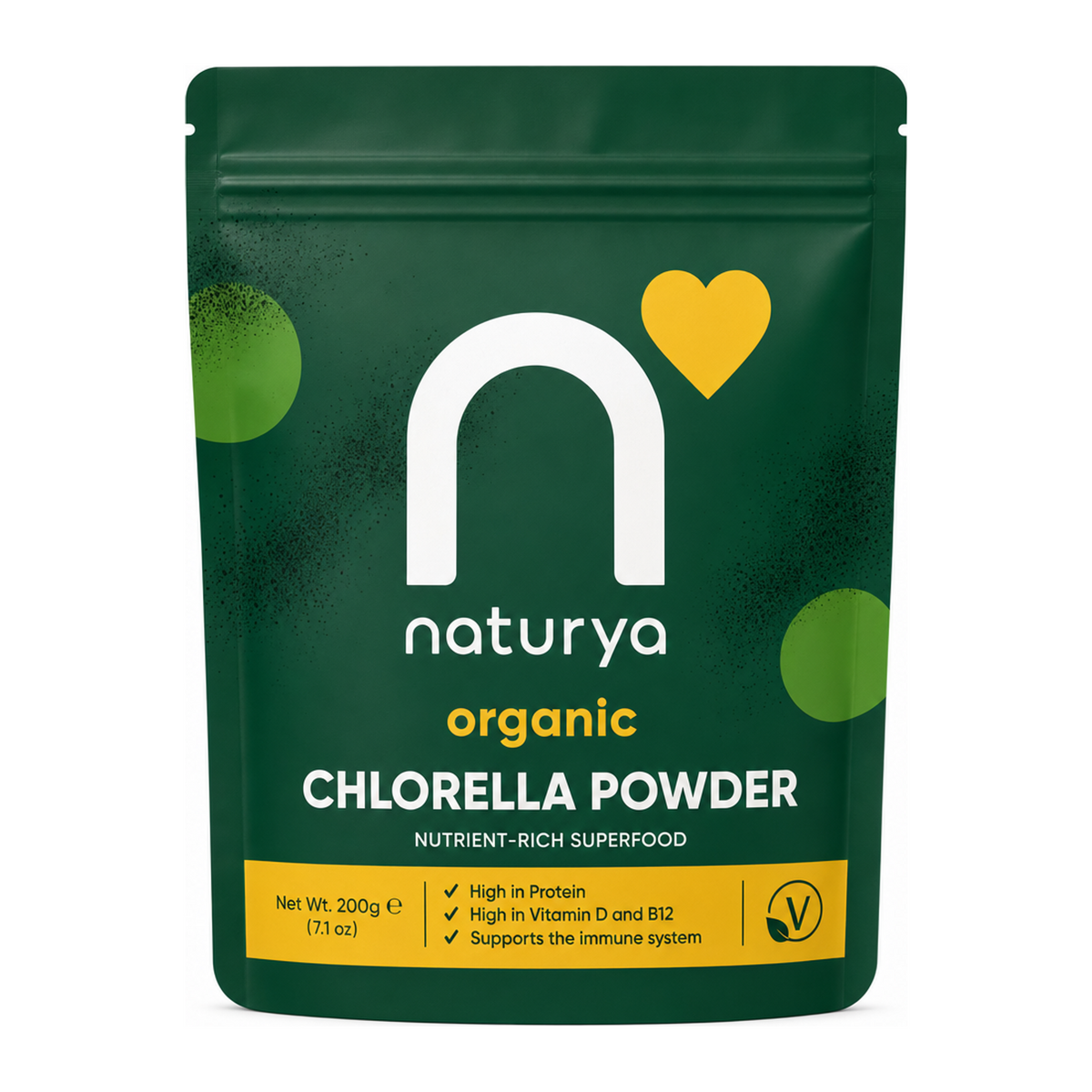 Naturya Organic Chlorella Powder by Naturya Natural Remedies — front view showing product label and branding, studio product photo on white background