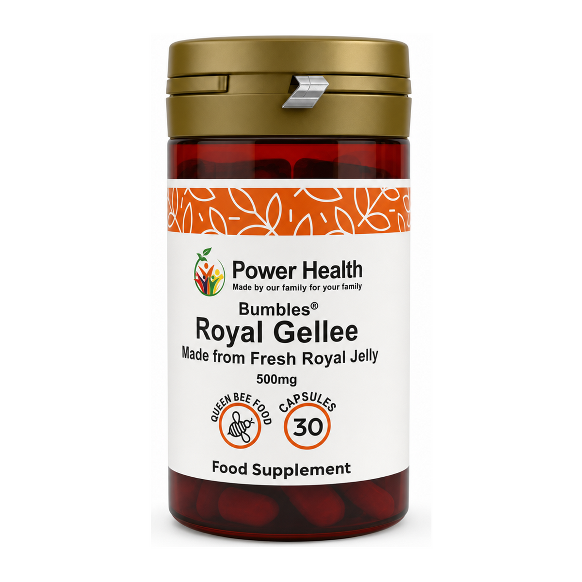 Power Health Bumbles Royal Gellee 500mg using Rapeseed Oil by Power Health Natural Remedies — front view showing product label and branding, studio product photo on white background