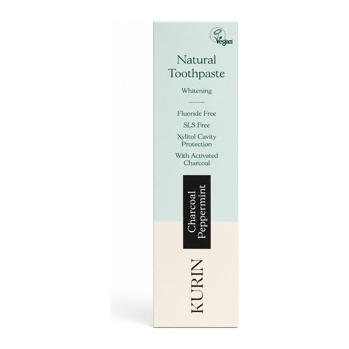 Kurin Fluoride Free Charcoal Whitening Toothpaste - Peppermint by Kurin Natural Beauty — front view showing product label and branding, studio product photo on white background