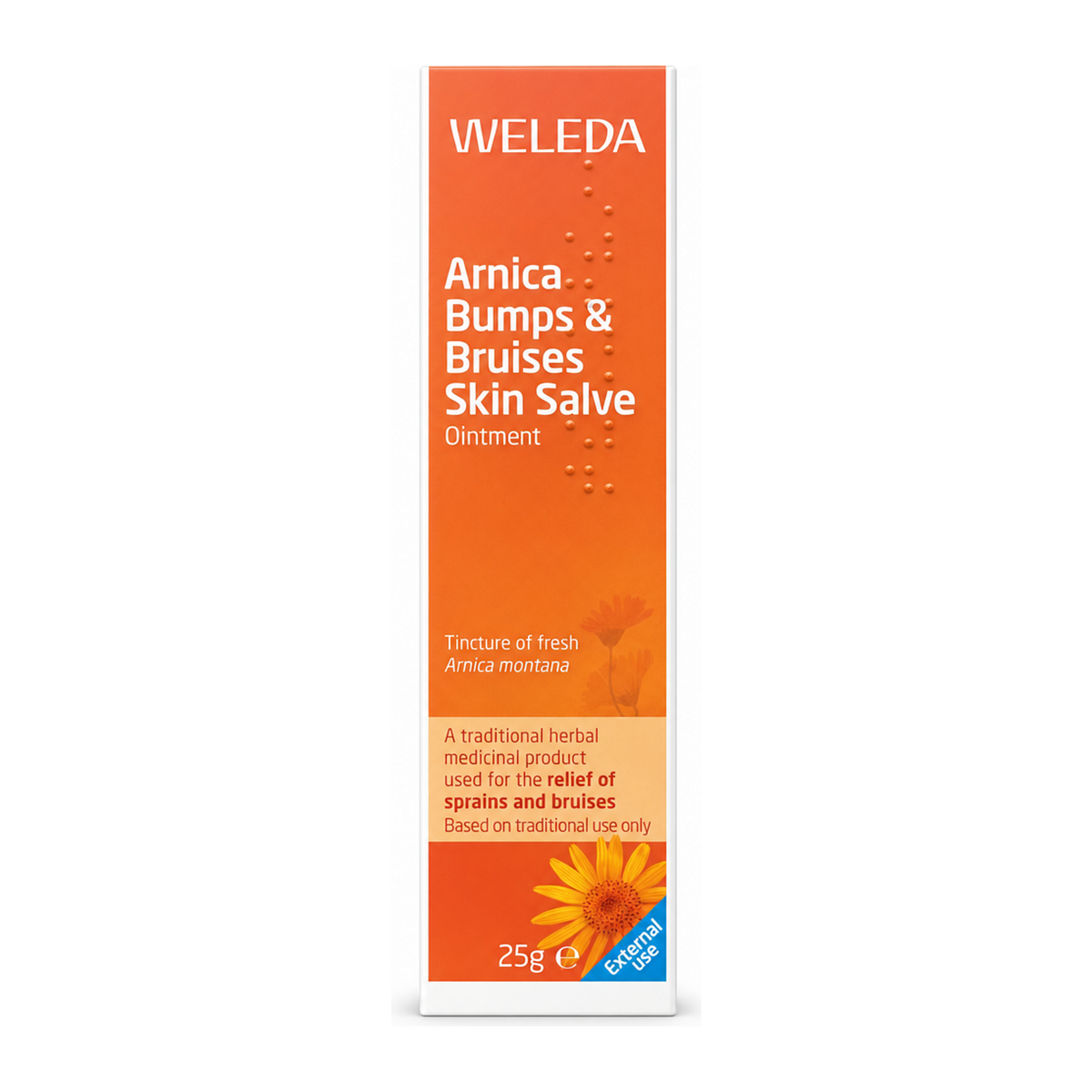 Weleda Bumps & Bruises Skin Salve (Formerly Arnica Ointment) 25g by Weleda Natural Beauty — front view showing product label and branding, studio product photo on white background