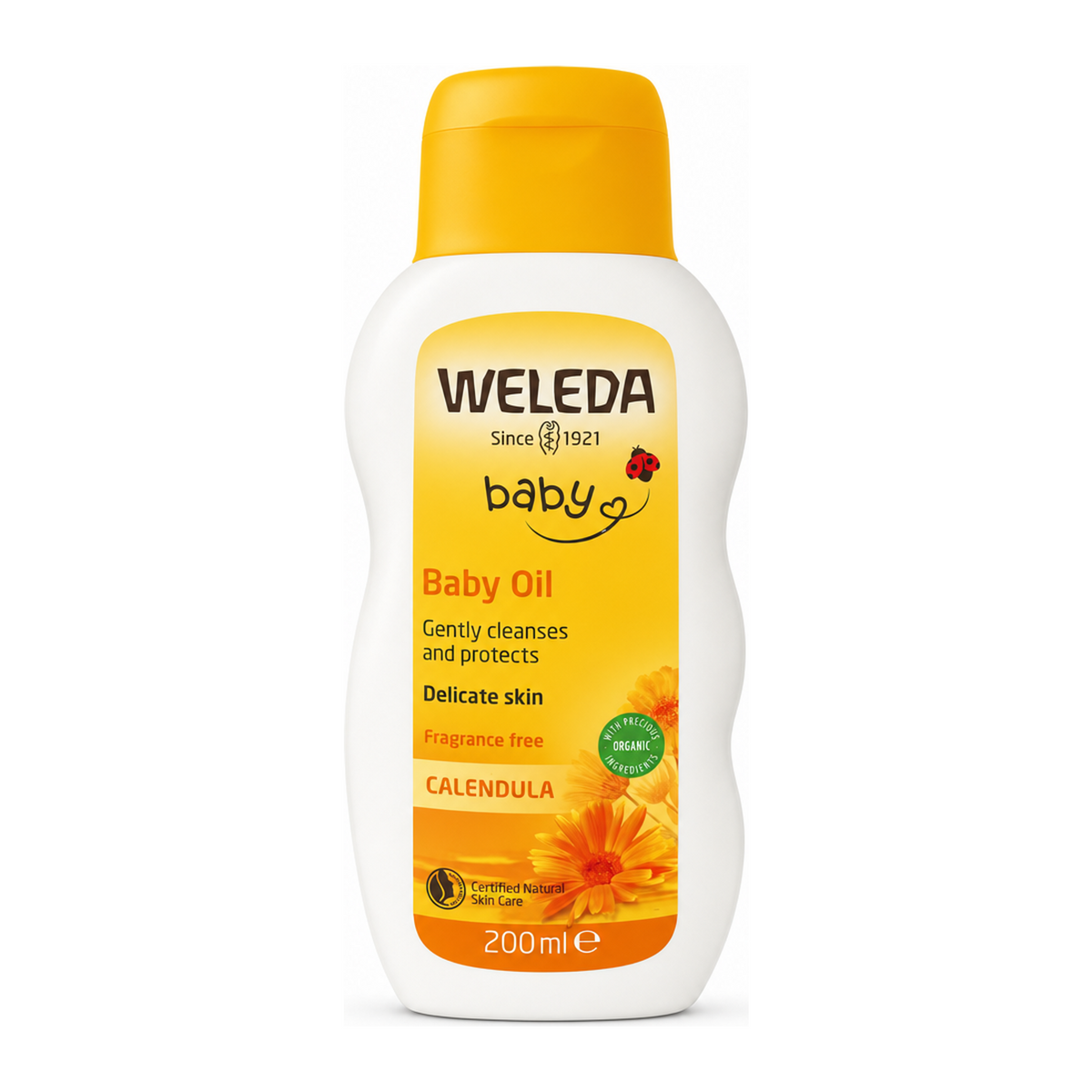 Weleda Calendula Baby Oil Fragrance Free by WELEDA Natural Beauty — front view showing product label and branding, studio product photo on white background