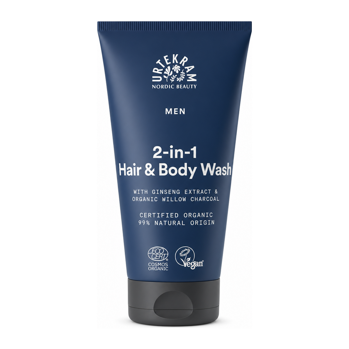 Urtekram Organic Men's Hair & Body Wash by Urtekram Natural Beauty — front view showing product label and branding, studio product photo on white background