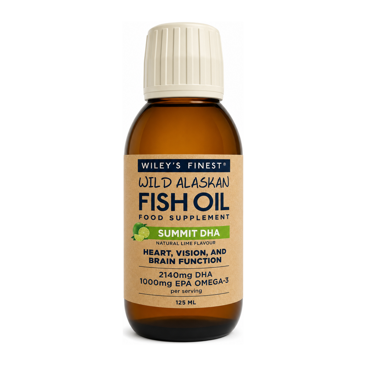 Wiley's Finest UK Summit DHA Wild Alaskan Fish Oil by Wiley's Finest Natural Remedies — front view showing product label and branding, studio product photo on white background