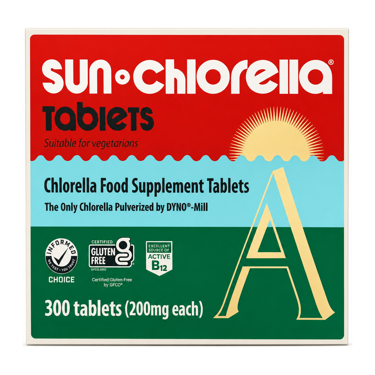 Sun Chlorella A Tablets by Sun Chlorella Natural Remedies — front view showing product label and branding, studio product photo on white background