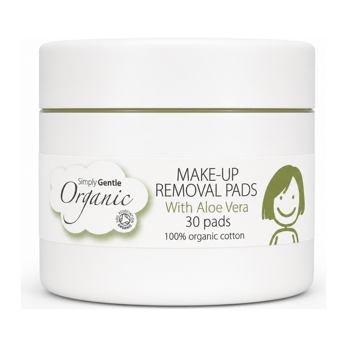 Simply Gentle Organic Cosmetic Lotion Pads 30's by Simply Gentle Natural Beauty — front view showing product label and branding, studio product photo on white background