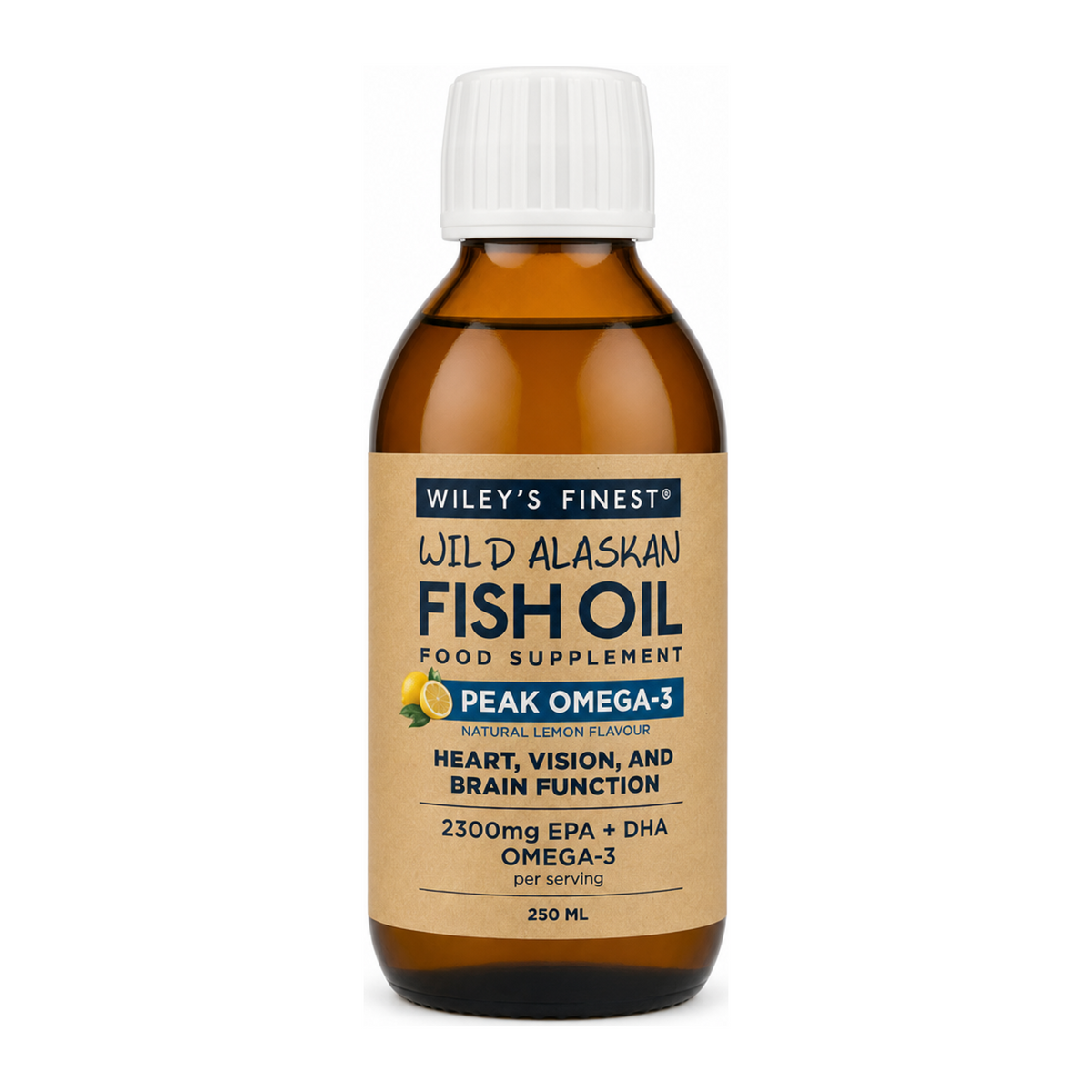 Wiley's Finest Peak Omega-3 Liquid by Wiley's Finest Natural Remedies — front view showing product label and branding, studio product photo on white background
