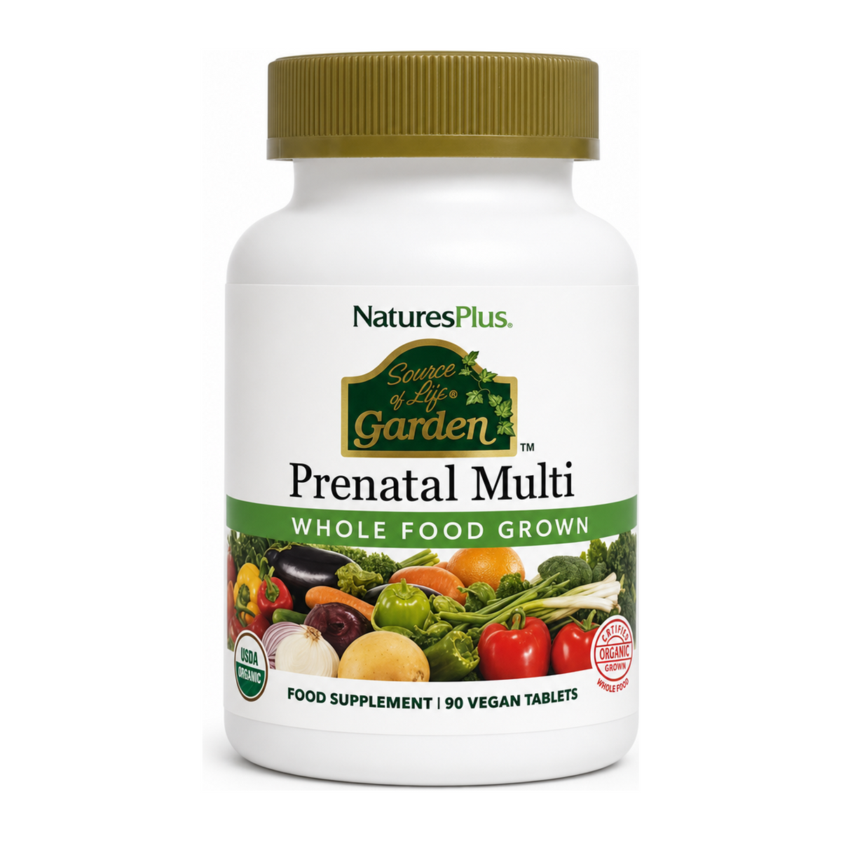 Nature's Plus Source of Life Garden Organic Prenatal Multi by NaturesPlus Natural Remedies — front view showing product label and branding, studio product photo on white background