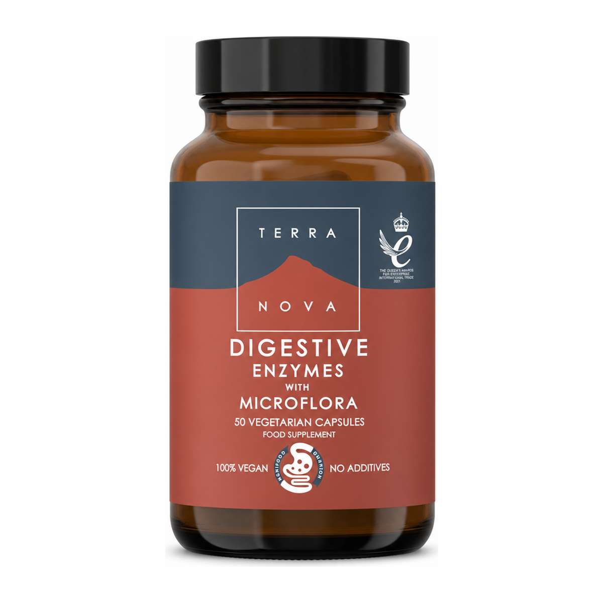 Terranova Digestive Enzymes With Microflora by Terranova Natural Remedies — front view showing product label and branding, studio product photo on white background