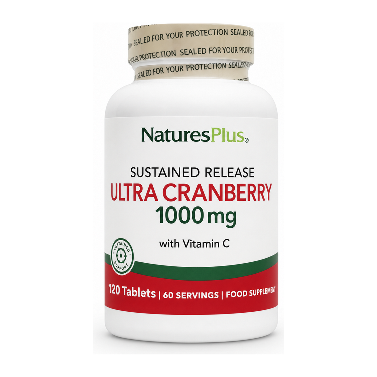 Natures Plus ULTRA CRANBERRY 1000mg Sustained Release Tablets by NaturesPlus Natural Remedies — front view showing product label and branding, studio product photo on white background