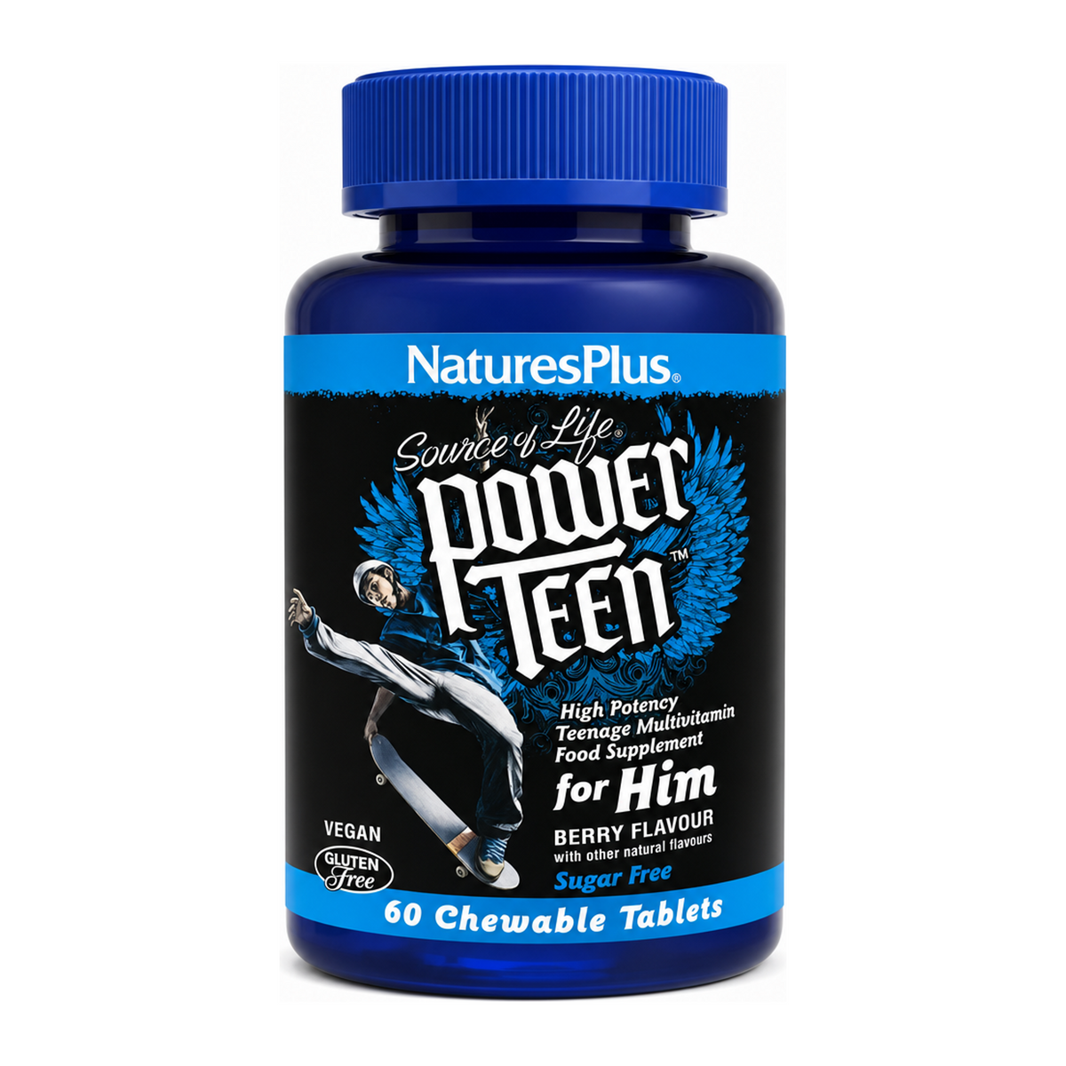 Natures Plus Source of Life POWER TEEN For Him Chewables by NaturesPlus Natural Remedies — front view showing product label and branding, studio product photo on white background
