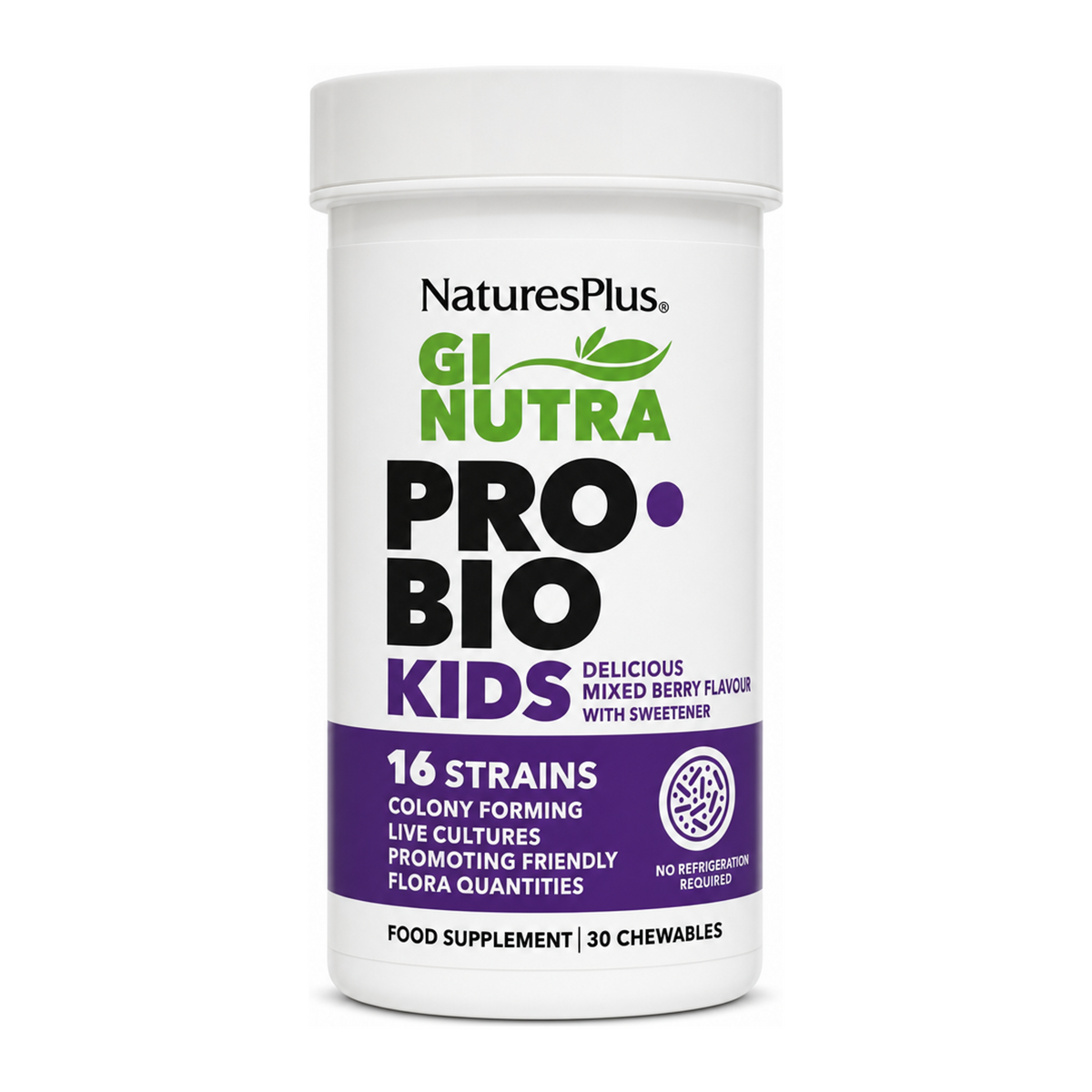 Natures Plus GI Nutra ProBio Kids by NaturesPlus Natural Remedies — front view showing product label and branding, studio product photo on white background