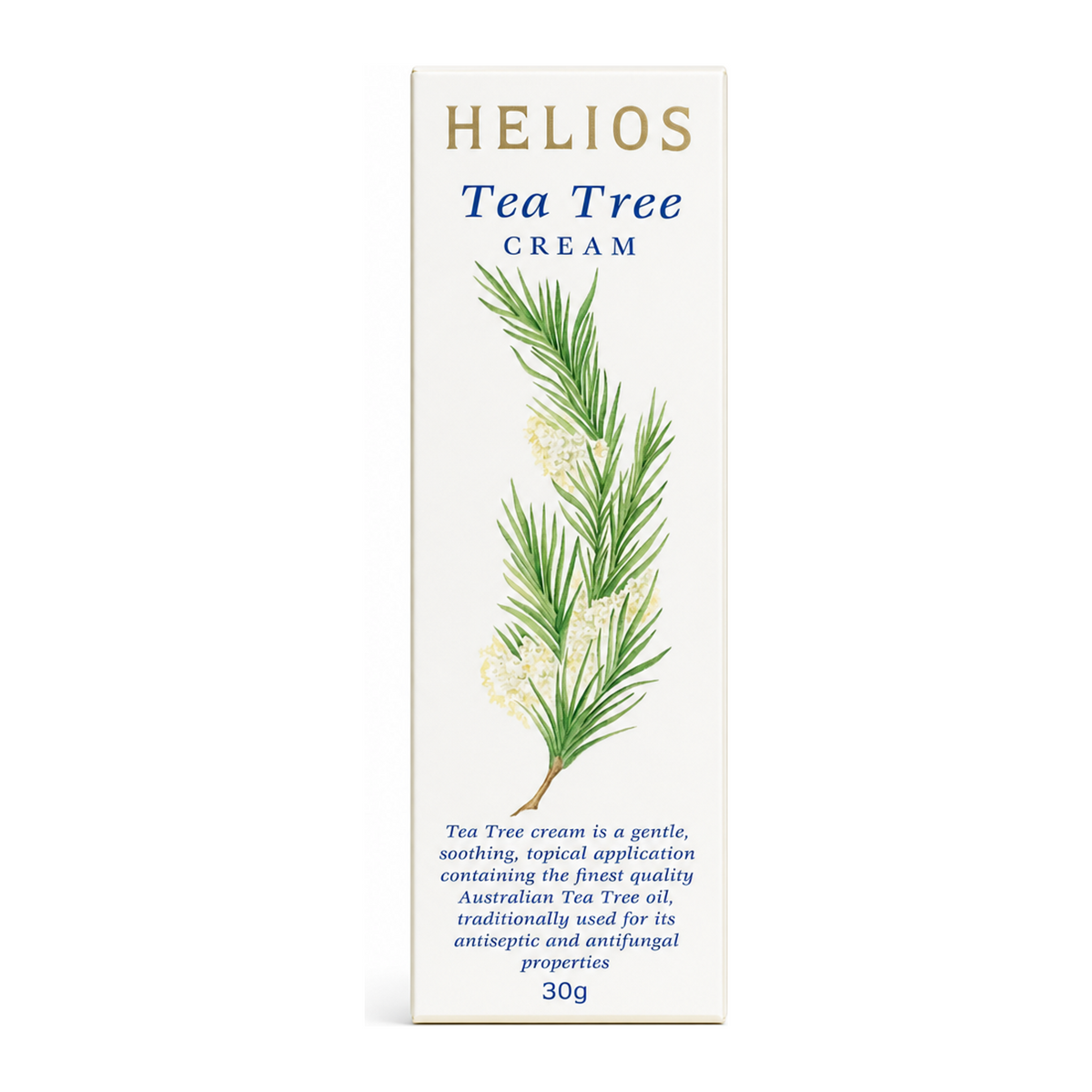 Helios Tea Tree Cream by Helios Natural Remedies — front view showing product label and branding, studio product photo on white background