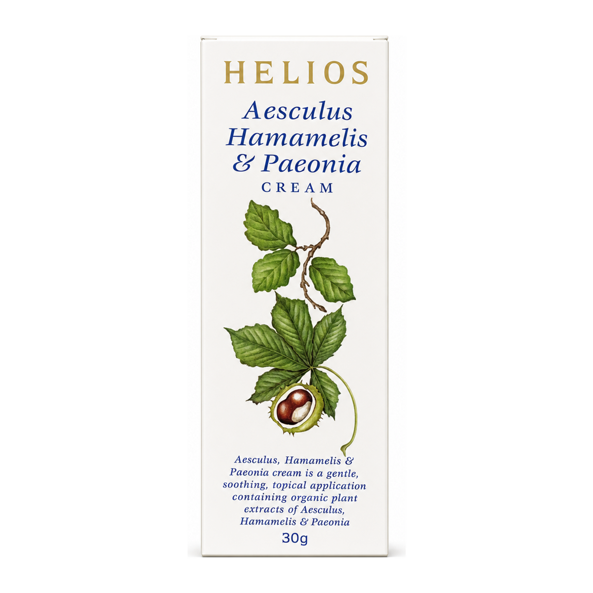 Helios Aesculus, Hamamelis, Paeonia Cream by Helios Natural Remedies — front view showing product label and branding, studio product photo on white background