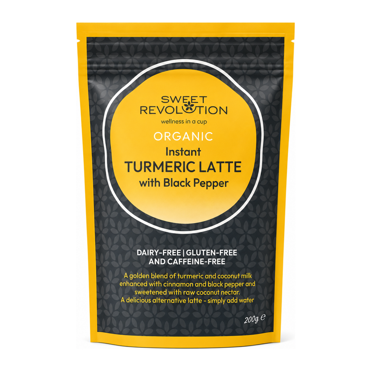 Sweet Revolution Organic Instant Turmeric Latte by Sweet Revolution Food & Drinks — front view showing product label and branding, studio product photo on white background