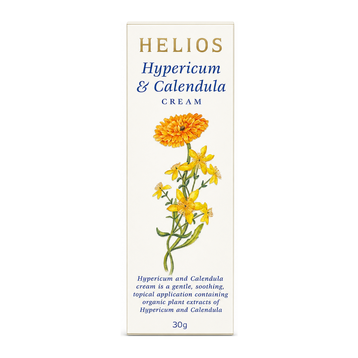 Helios Hypericum & Calendula Cream by Helios Natural Remedies — front view showing product label and branding, studio product photo on white background