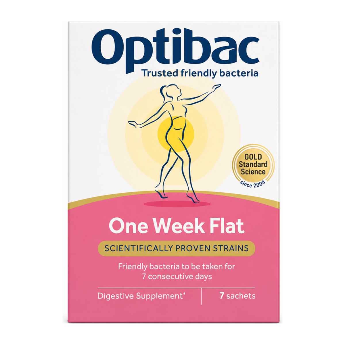 Optibac Probiotics One Week Flat 7 sachets by Optibac — front view showing product label and branding, studio product photo on white background