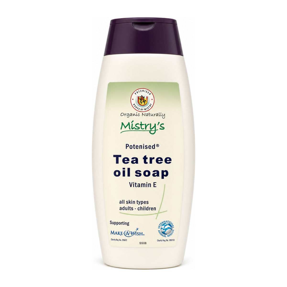 Mistry's Tea Tree Oil Liquid Soap by Mistry's Natural Beauty — front view showing product label and branding, studio product photo on white background