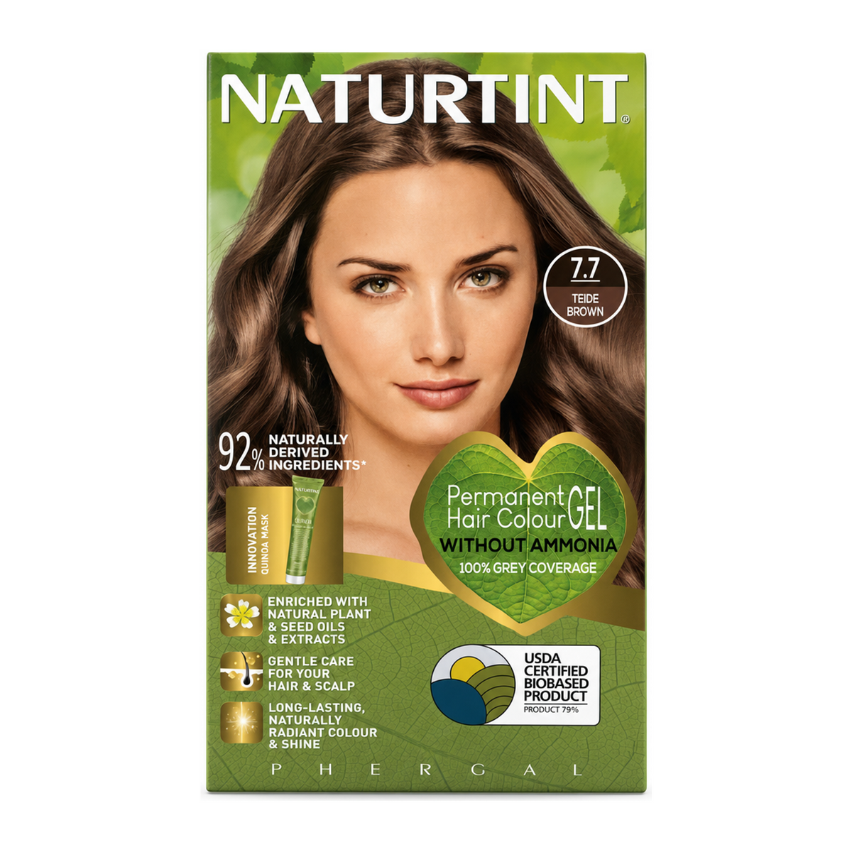 Naturtint Permanent Hair Colourant Teide Brown 7.7 170ml by Naturtint Natural Beauty — front view showing product label and branding, studio product photo on white background