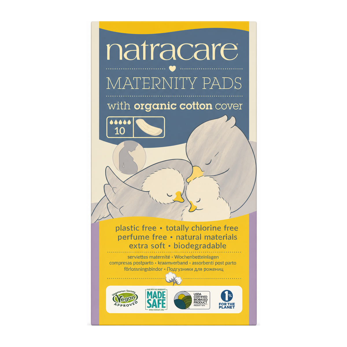 Natracare Natural Maternity Pads x 10 by Natracare Natural Beauty — front view showing product label and branding, studio product photo on white background