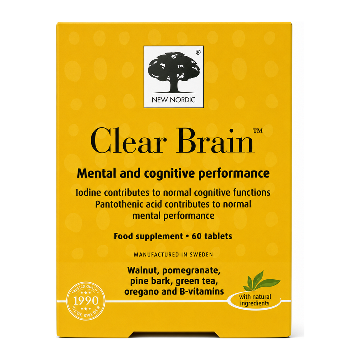 New Nordic Clear Brain 60 tablets by New Nordic Vitamin & Mineral Supplements — front view showing product label and branding, studio product photo on white background