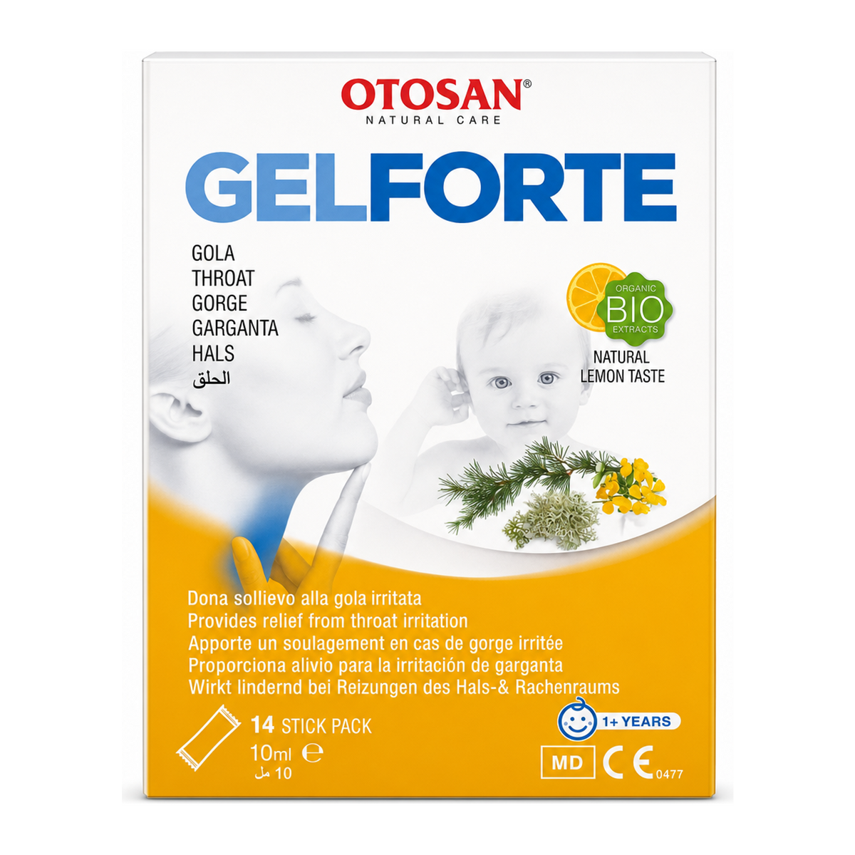 Otosan Natural Throat Gel (14 x sachets) by Otosan Natural Remedies — front view showing product label and branding, studio product photo on white background