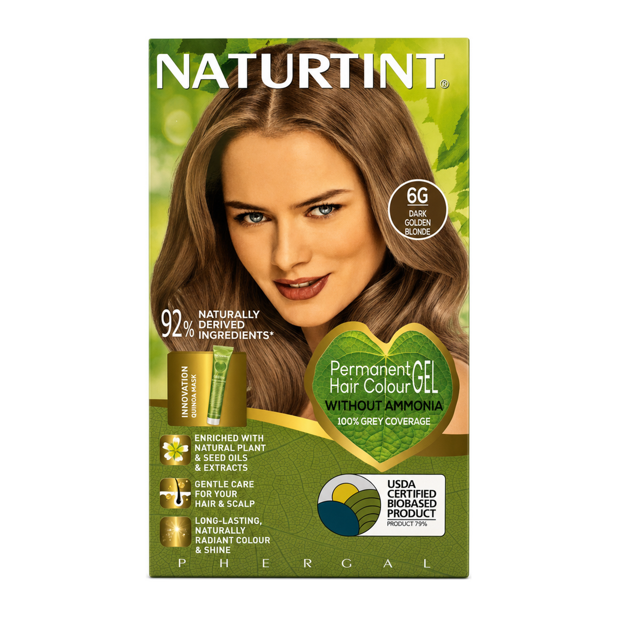 Naturtint Permanent Hair Colourant Dark Golden Blonde 6G 170ml by Naturtint Natural Beauty — front view showing product label and branding, studio product photo on white background