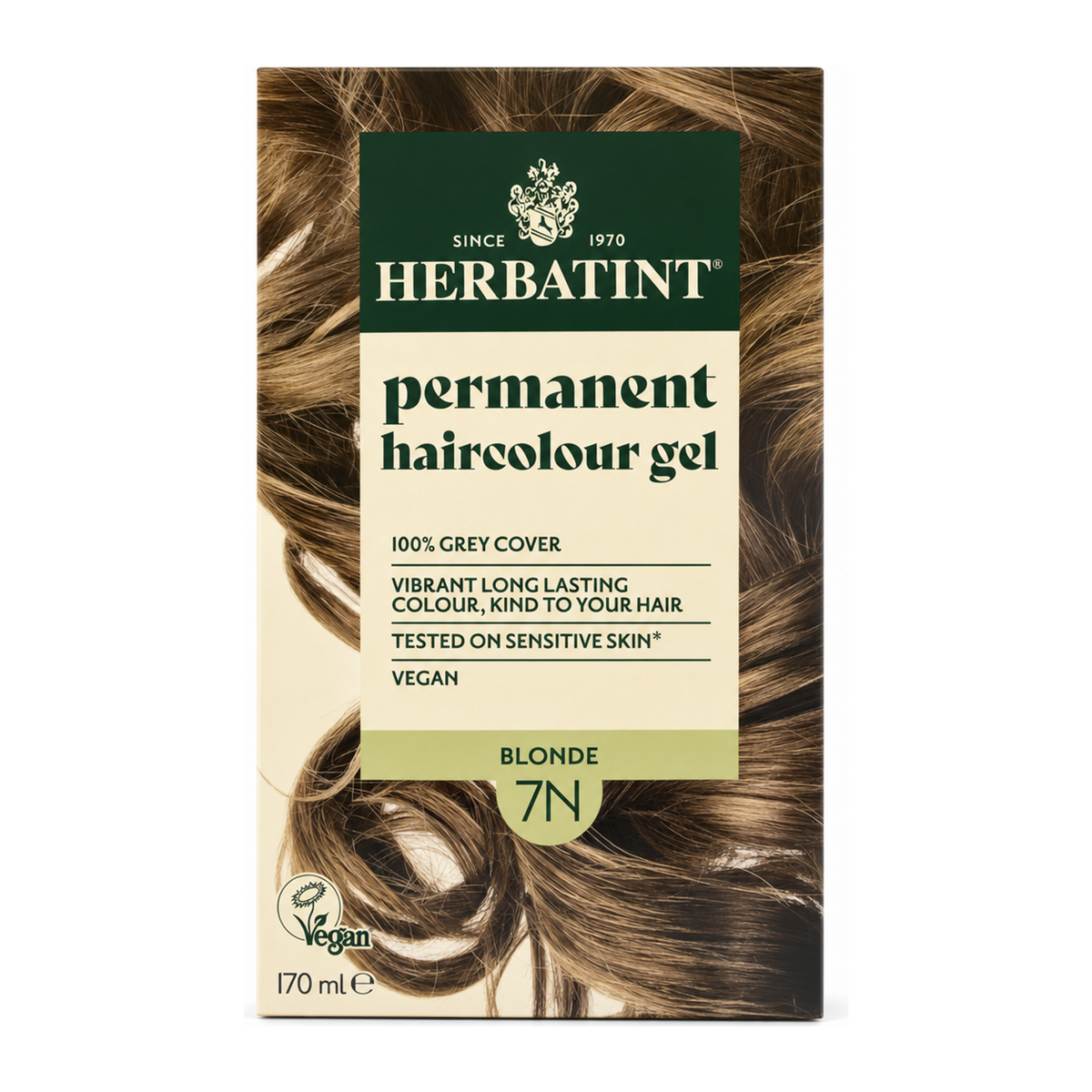 Herbatint Blonde Ammonia Free hair Colour 7N by Herbatint Natural Beauty — front view showing product label and branding, studio product photo on white background