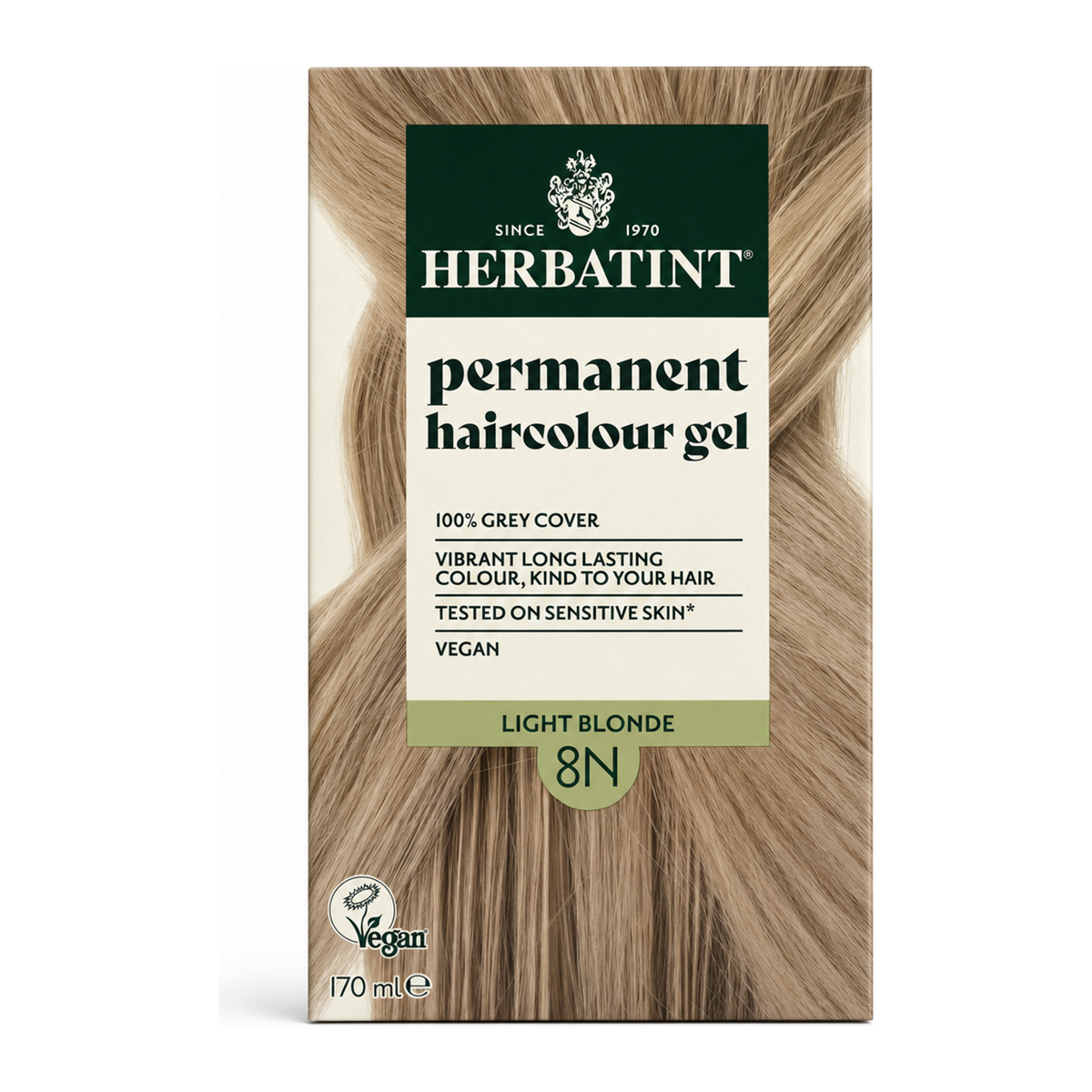 Herbatint Light Blonde Ammonia Free hair Colour 8N by Herbatint Natural Beauty — front view showing product label and branding, studio product photo on white background