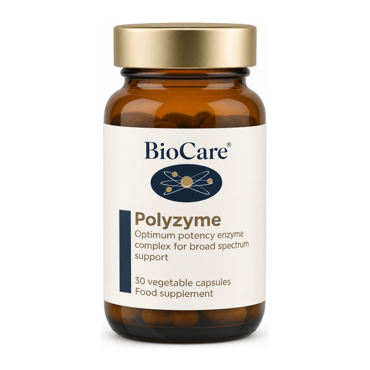 Biocare Polyzyme 30 caps by BioCare Natural Remedies — front view showing product label and branding, studio product photo on white background