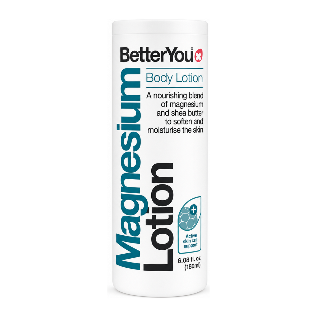 BetterYou Magnesium Body Lotion by BetterYou Natural Beauty — front view showing product label and branding, studio product photo on white background