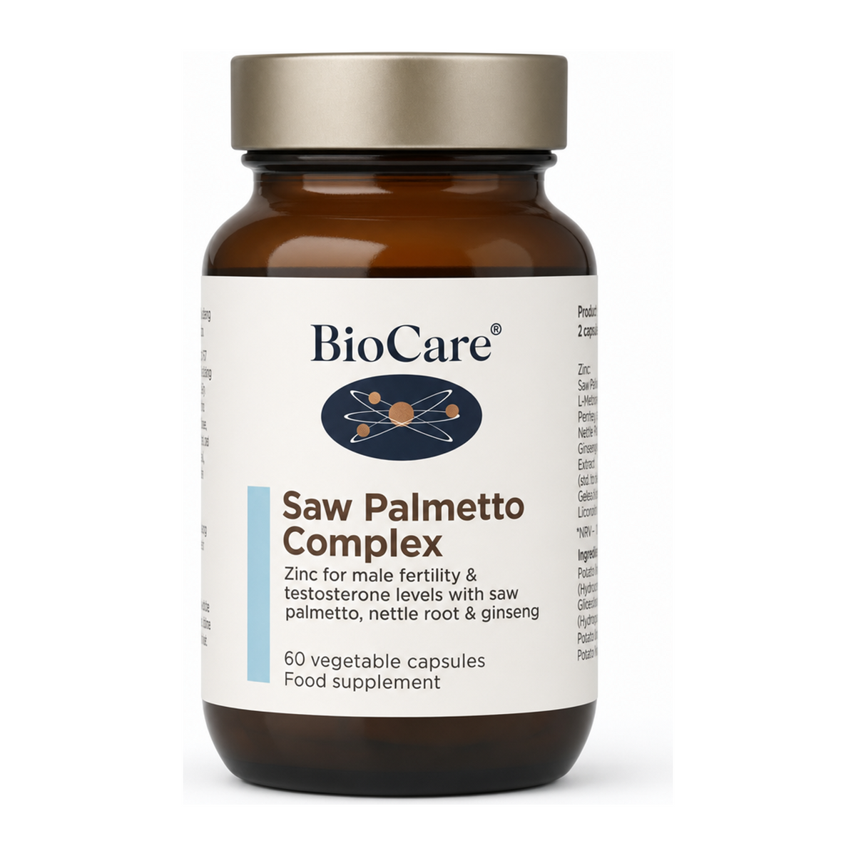 Biocare Saw Palmetto Complex by BioCare Natural Remedies — front view showing product label and branding, studio product photo on white background