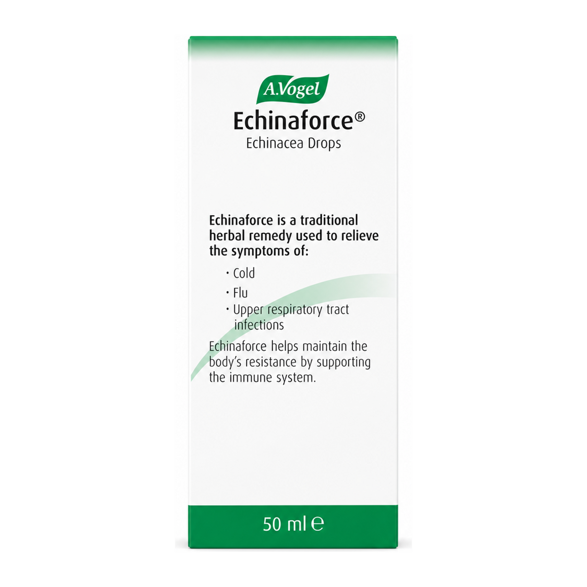 A.Vogel Echinaforce Echinacea Drops — back view showing ingredients and product details, studio product photo on white background