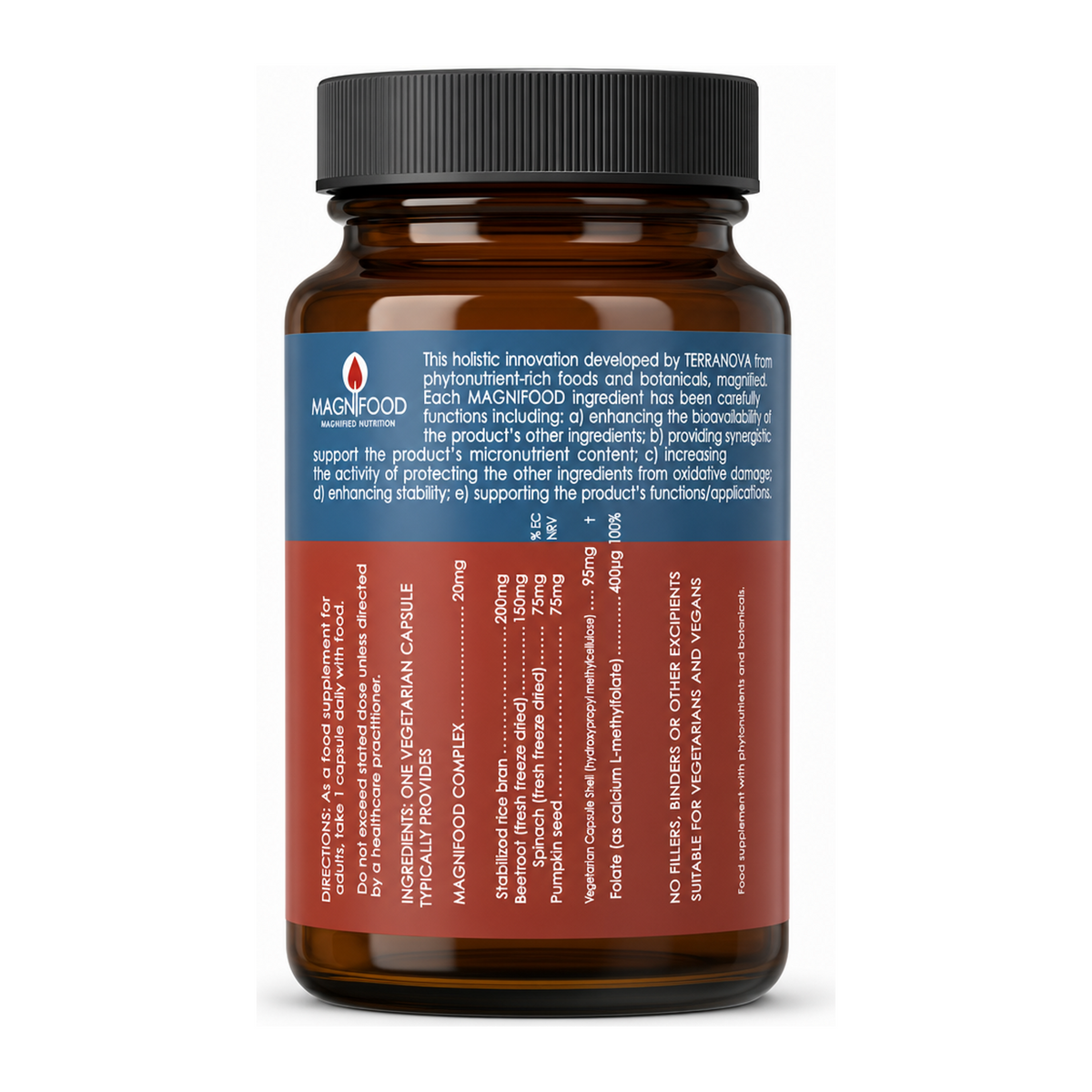 Terranova Folate (Methylfolate) 400Ug Complex — back view showing ingredients and product details, studio product photo on white background