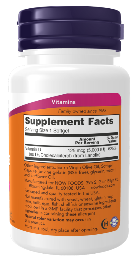 Now Foods Vitamin D3 5000IU, 240 caps
