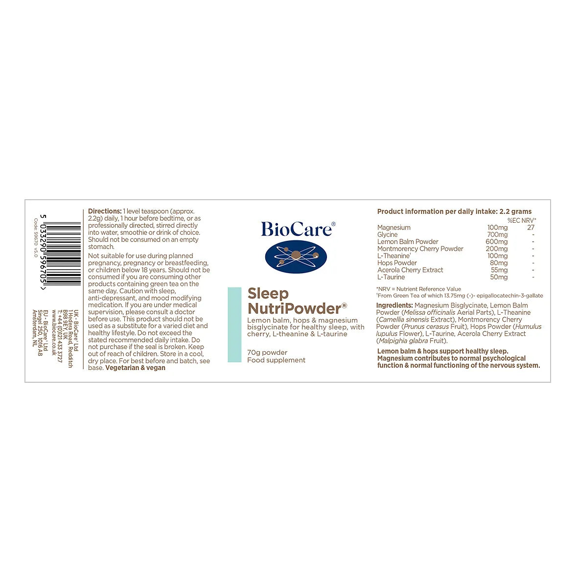Biocare Sleep NutriPowder