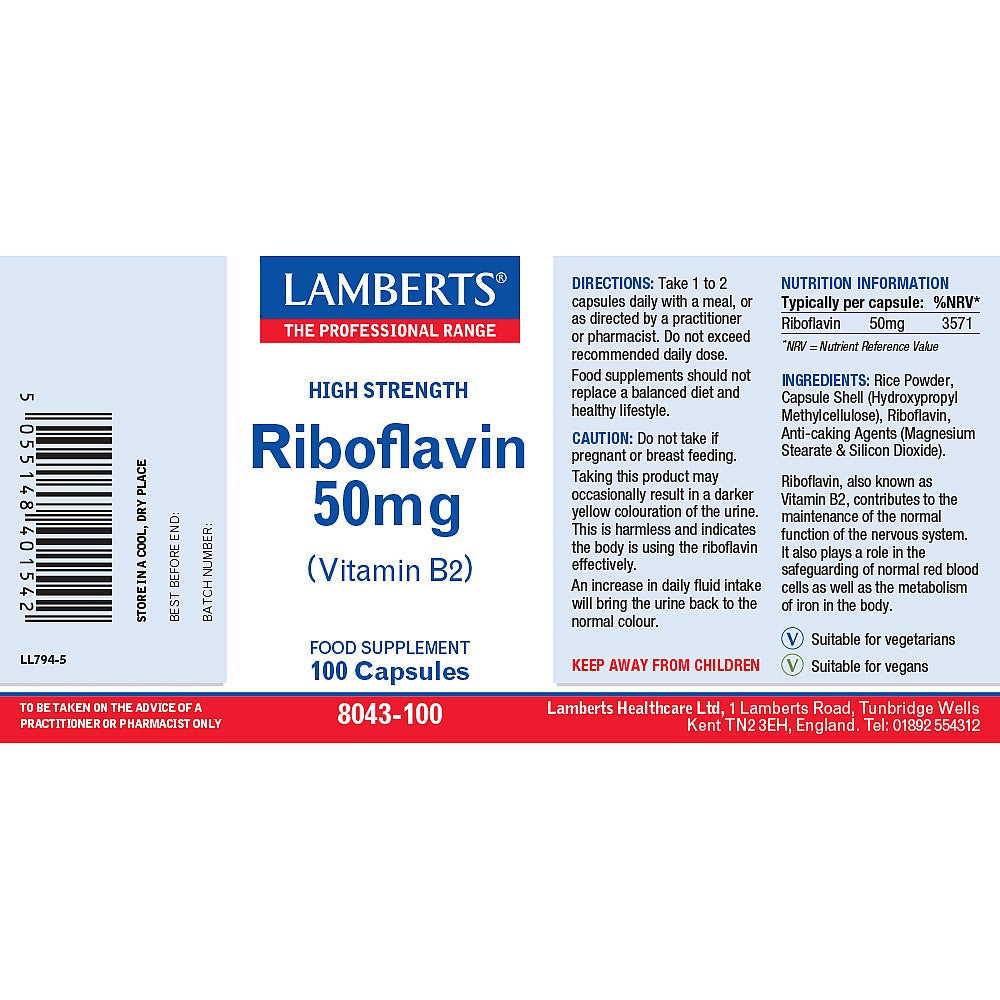 Lamberts High Strength Riboflavin 50 mg 100 caps