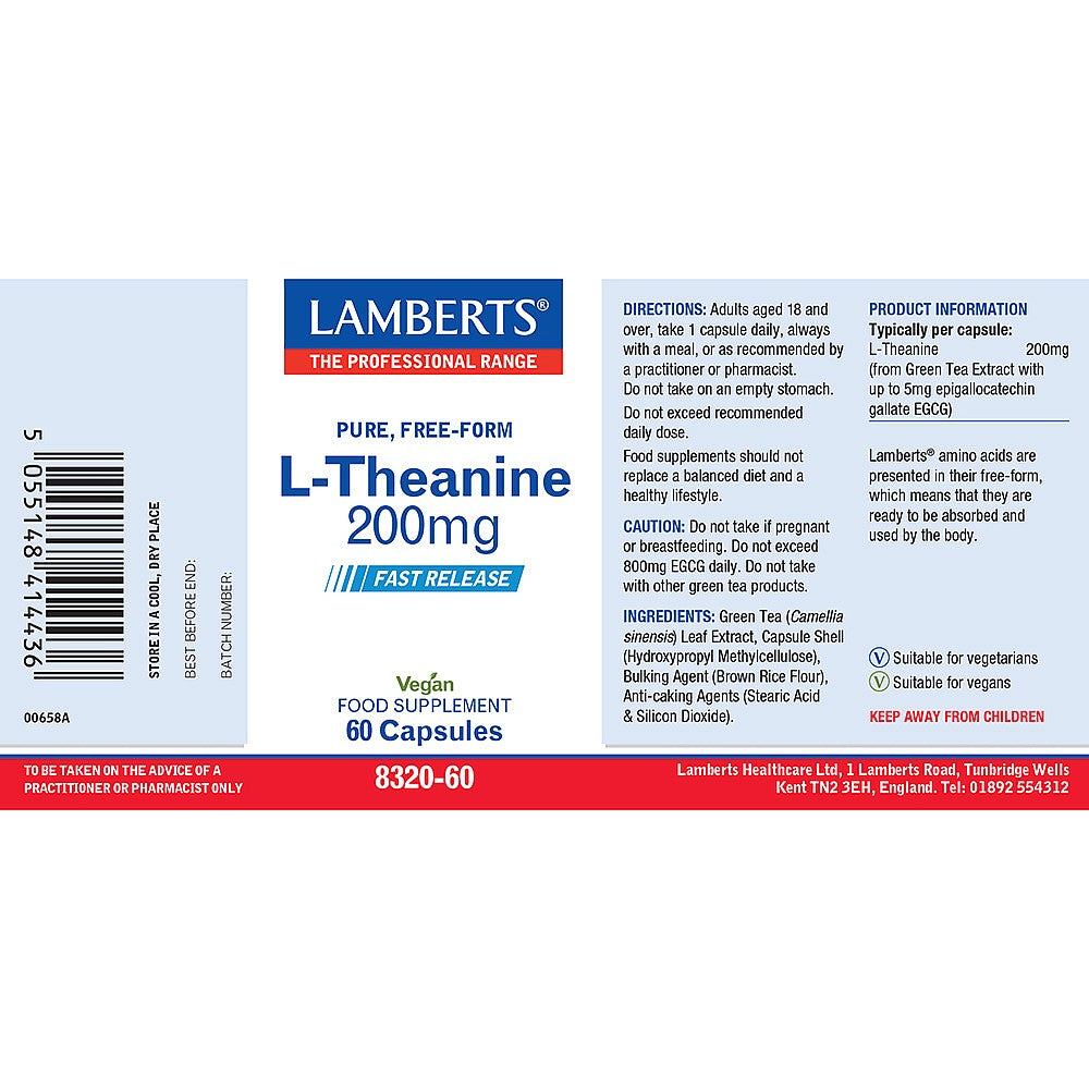 LAMBERTS L-THEANINE 200mg Capsules Fast Release