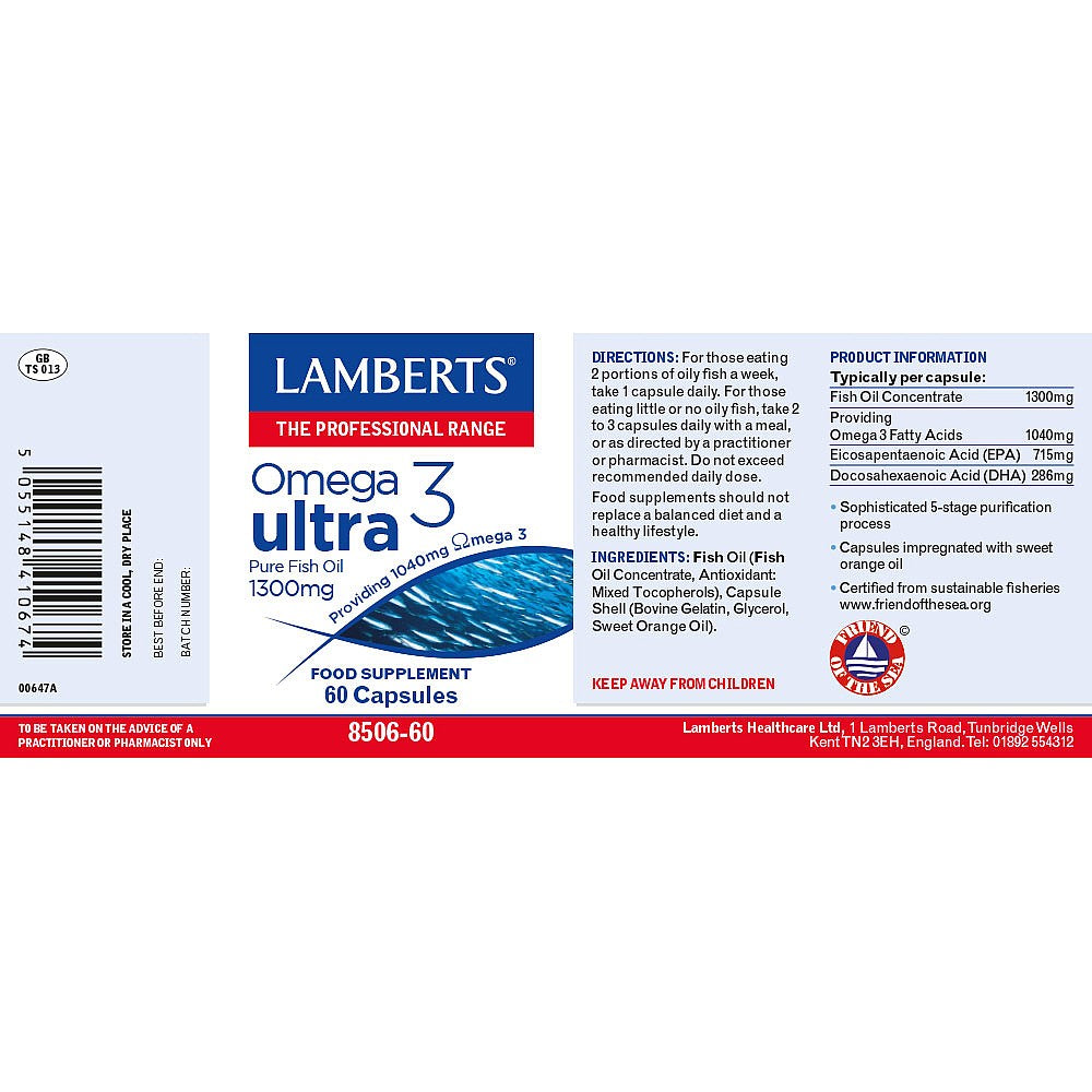 LAMBERTS Omega 3 Ultra Pure Fish Oil 1300mg