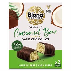 Biona Organic Coconut Bar Coated in Dark Chocolate 3 x 40g