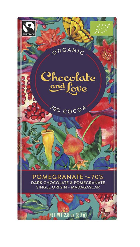 Chocolate and Love Organic/Fairtrade dark chocolate with pomegranate 70%