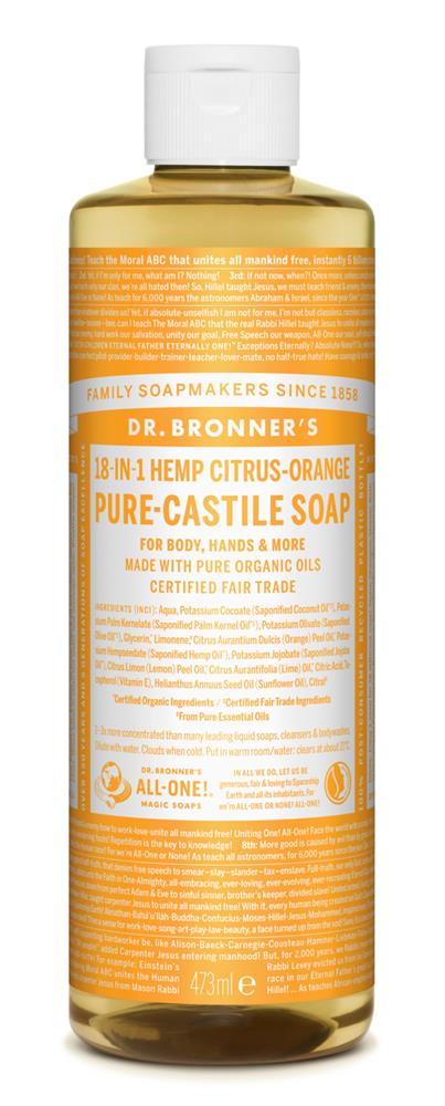 Dr. Bronner's Organic Citrus Castile Liquid Soap 237ml. Orange scented