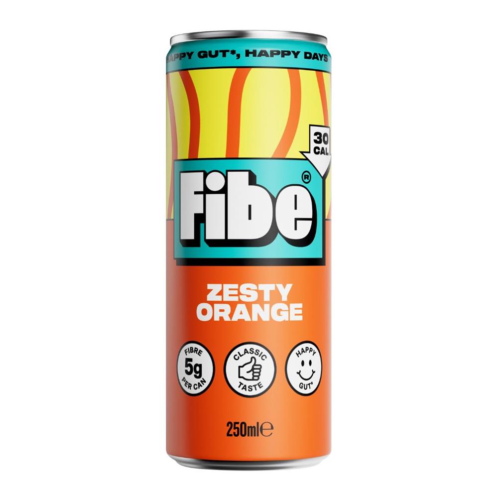 Fibe Soda Zesty Orange. With 5g of prebiotic fibre for your gut.